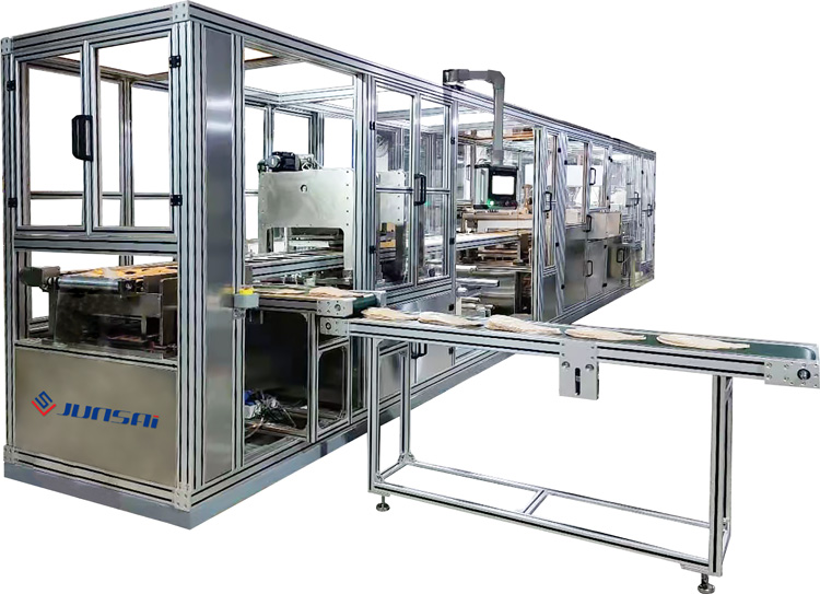 Línea de producción automática de prensado en caliente para bolsas de ostomía.